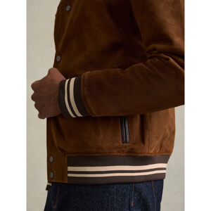 REISS BANRIDGE Suede Stripe Trim Bomber Jacket